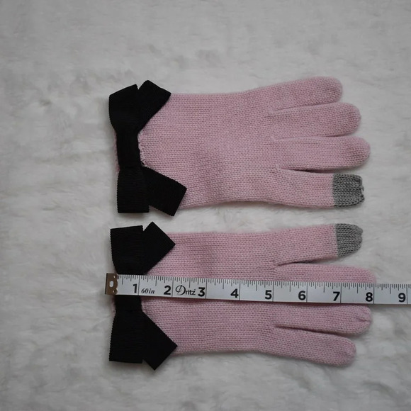 Kate Spade NY O/S Pink Bow Tech Knit Winter Gloves Mittens Grosgrain Wool Blend - Picture 6 of 8